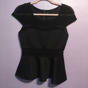 Black Capped Sleeve Peplum Top